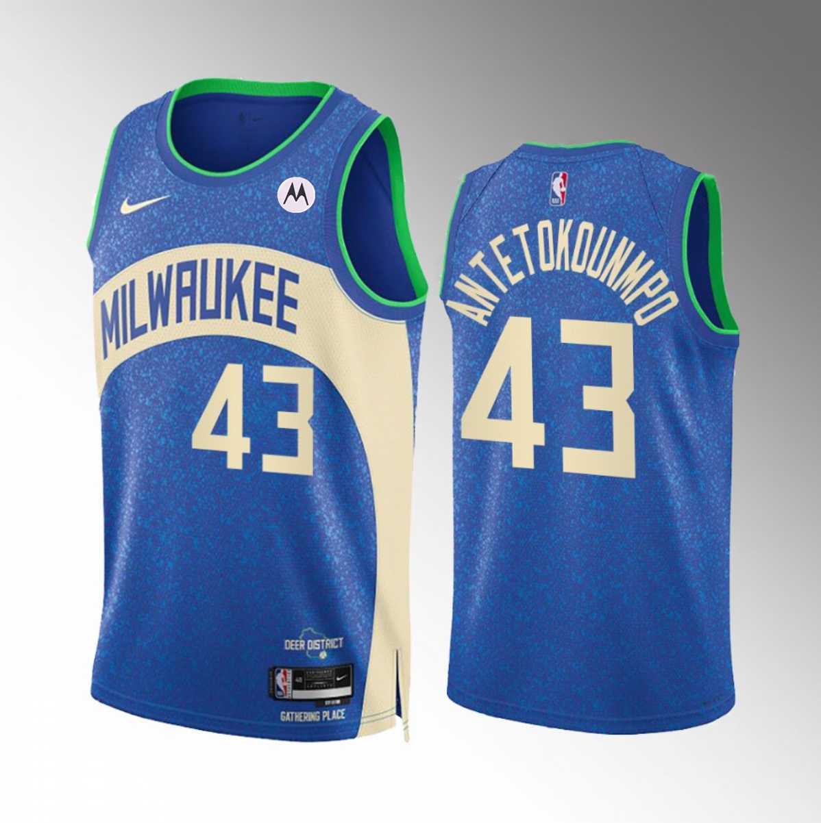 Men%27s Milwaukee Bucks #43 Thanasis Antetokounmpo Blue 2023-24 City Edition Stitched Basketball Jersey Dzhi